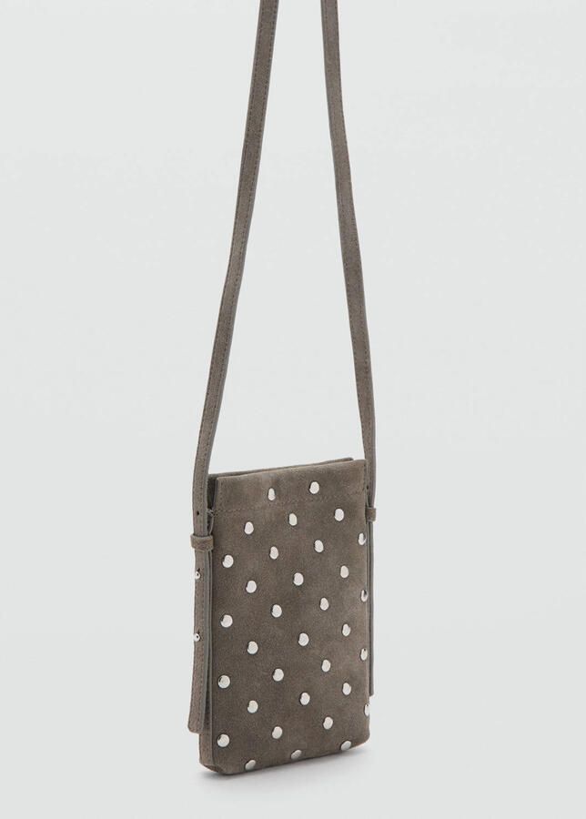 Mango suede telefoontasje met studs grijs - Foto 3