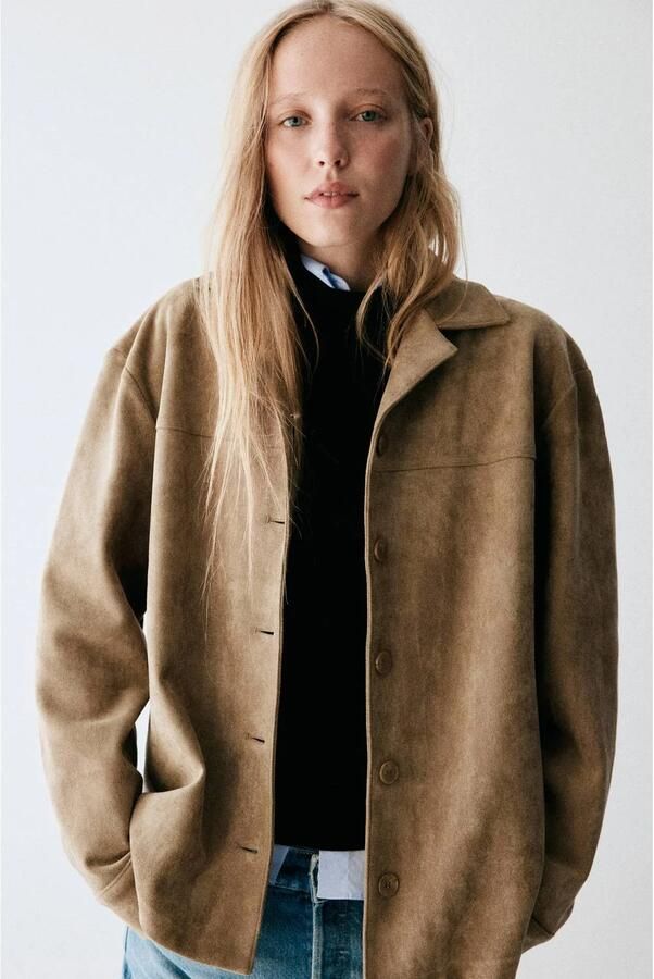 Mango suède tussenjas beige