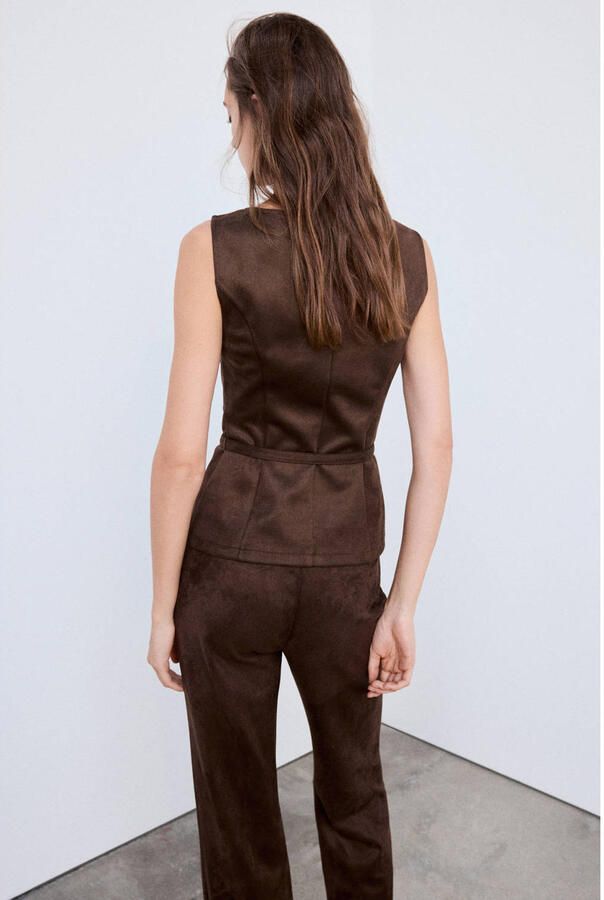 Mango suèdelook top met ceintuur bruin - Foto 2