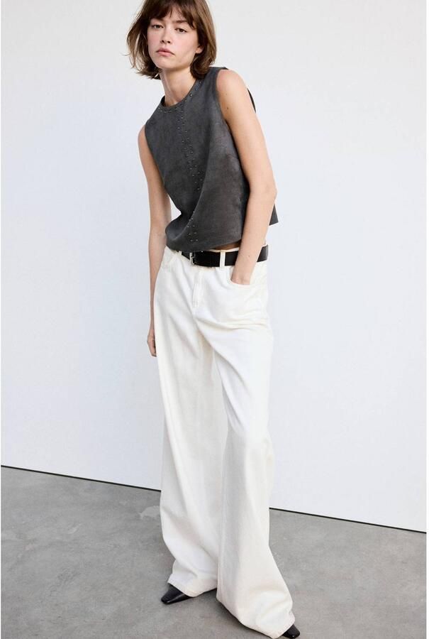 Mango suèdelook top met studs grijs - Foto 2