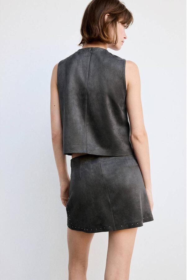 Mango suèdelook top met studs grijs - Foto 3
