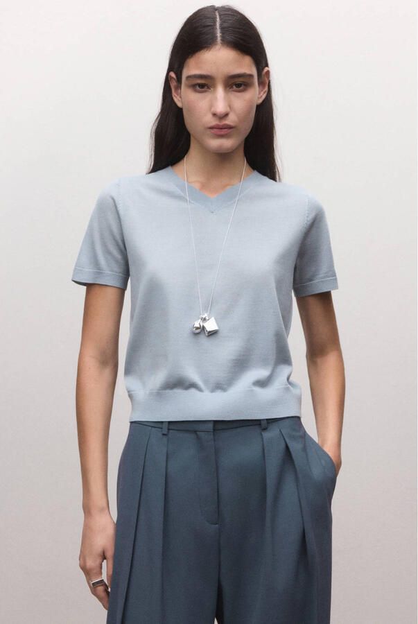 Mango sweater met wol grijsblauw