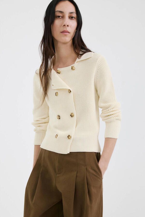 Mango sweatvest ecru grof gebreid