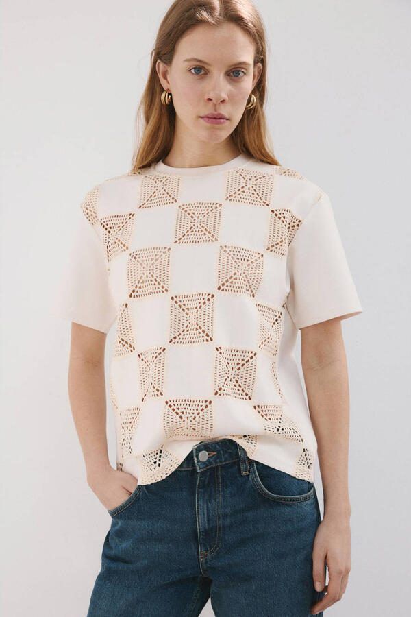 Mango T-shirt crochet ecru