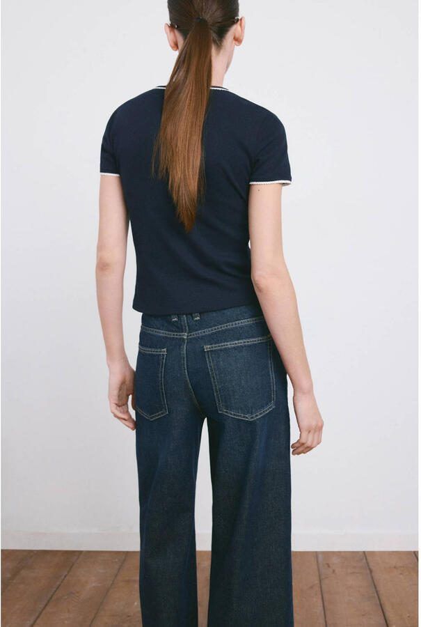 Mango T-shirt marineblauw rib gebreid - Foto 2