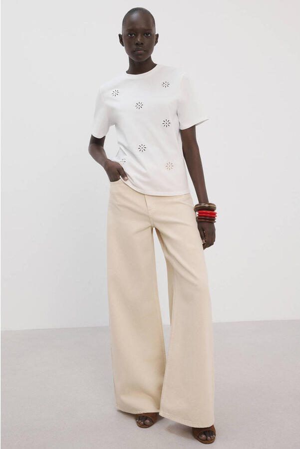 Mango T-shirt met bloem wit - Foto 2