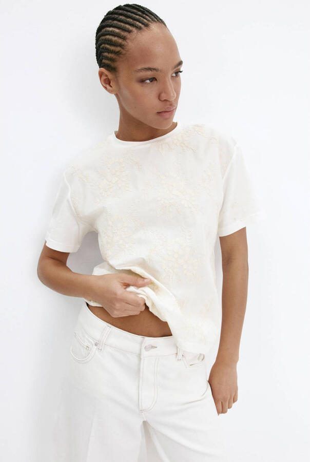 Mango T-shirt met borduursels beige