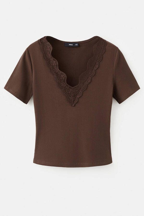 Mango T-shirt met kant bruin - Foto 3