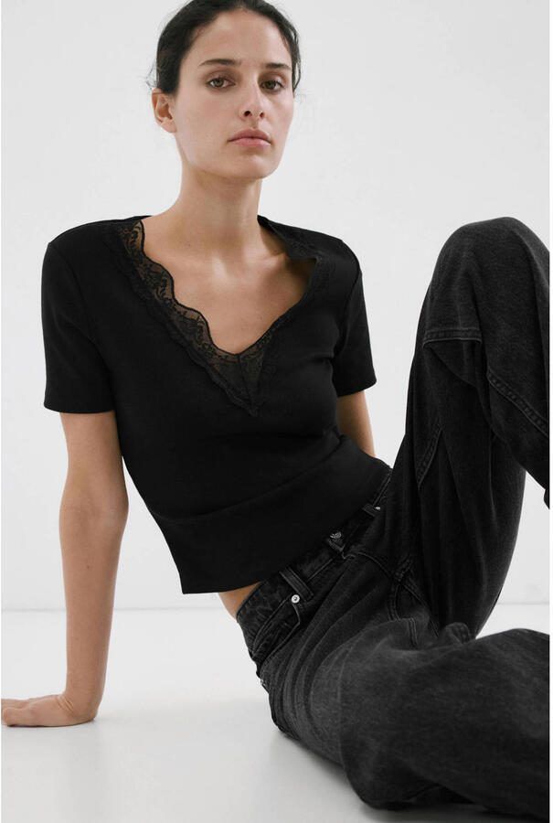 Mango T-shirt met kant zwart