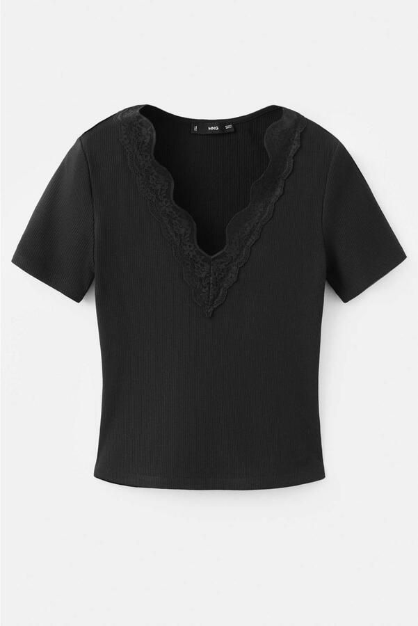 Mango T-shirt met kant zwart - Foto 2