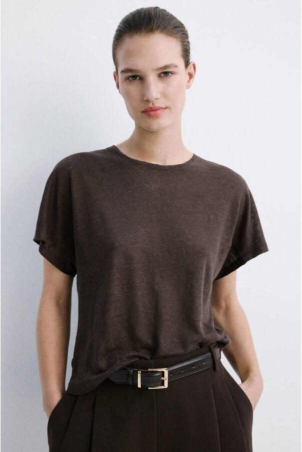 Mango T-shirt met linnen bruin