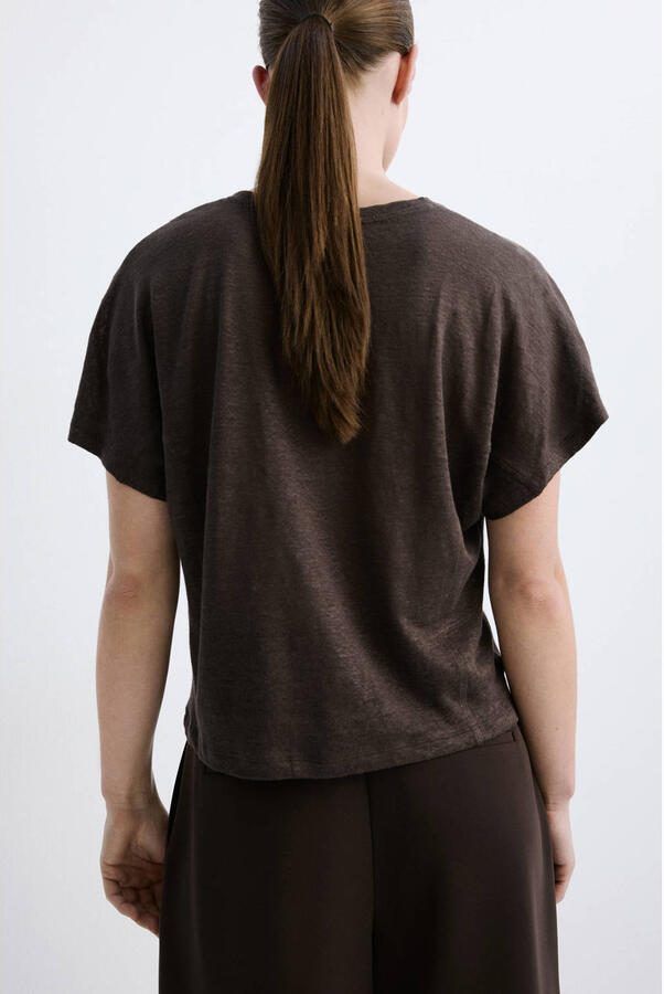 Mango T-shirt met linnen bruin - Foto 3