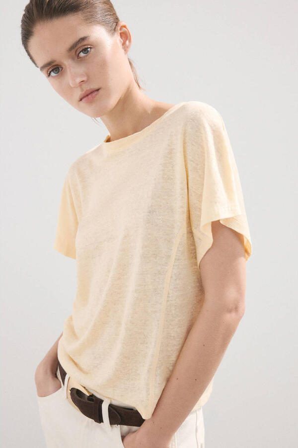 Mango T-shirt met linnen geel