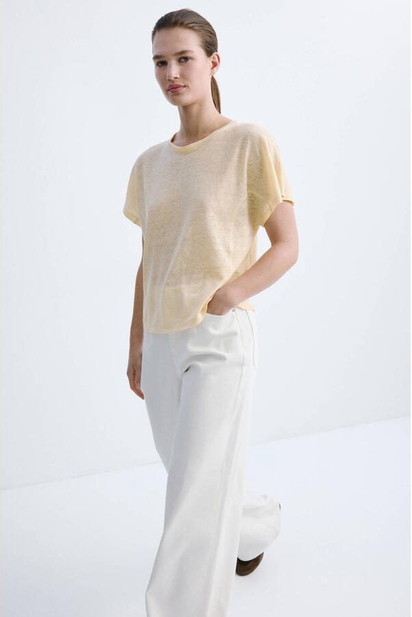 Mango T-shirt met linnen geel - Foto 2