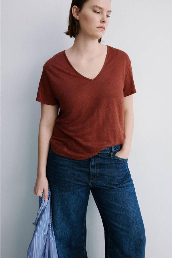 Mango T-shirt met linnen koper