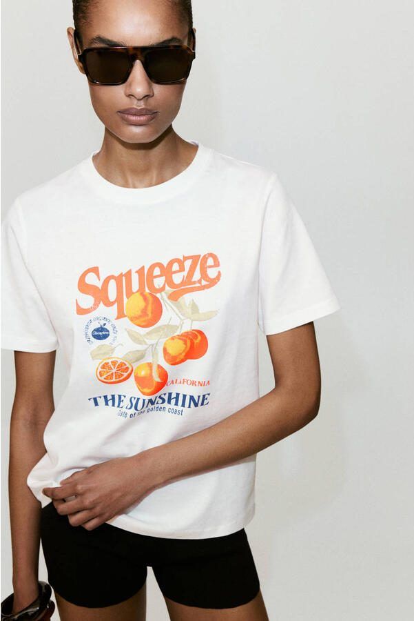 Mango T-shirt met print ecru