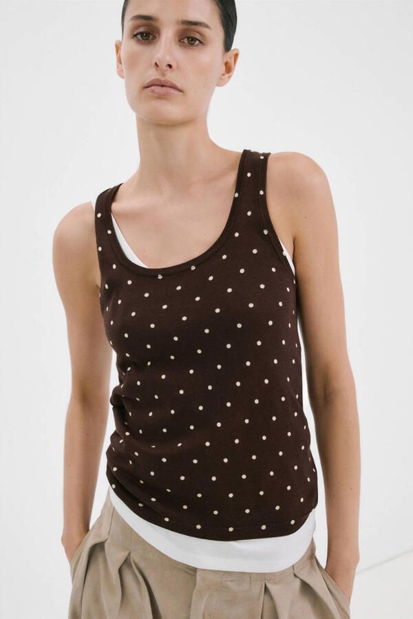 Mango tanktop met stippen donkerbruin