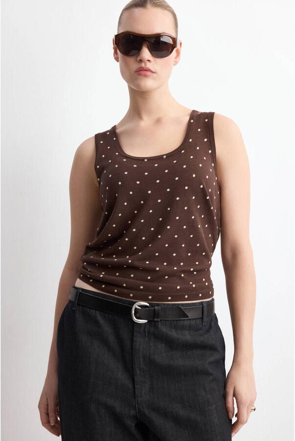 Mango tanktop met stippen donkerbruin - Foto 2