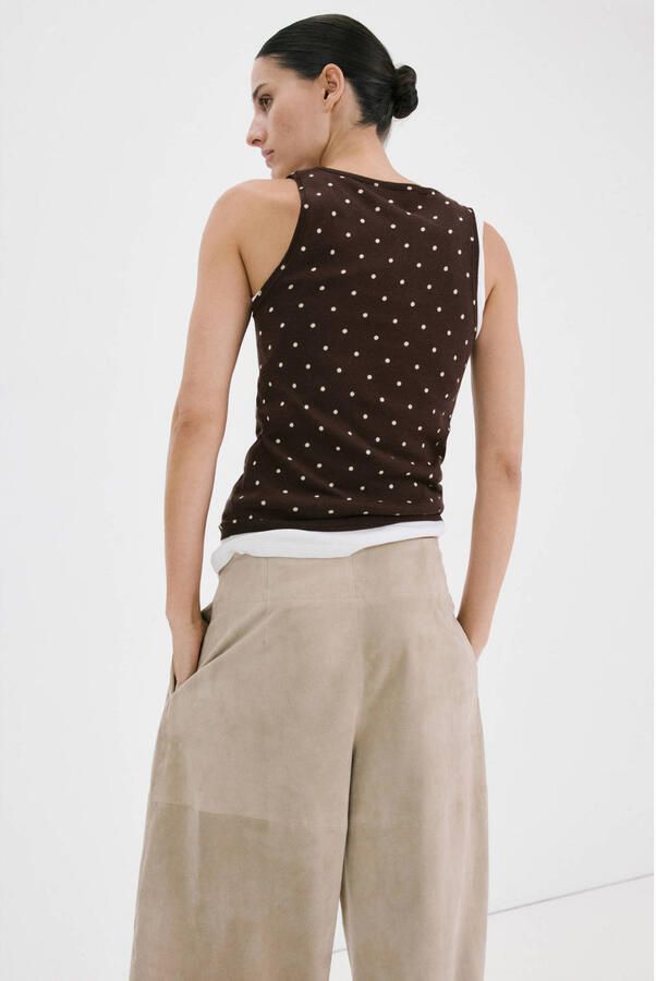 Mango tanktop met stippen donkerbruin - Foto 3