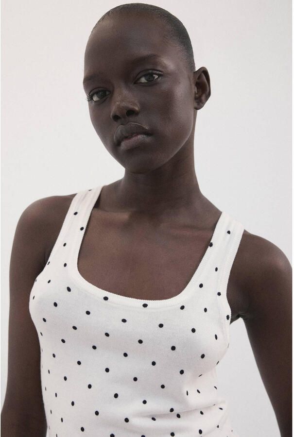 Mango tanktop met stippen ecru