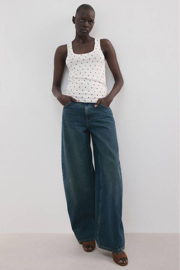 Mango tanktop met stippen ecru - Foto 2