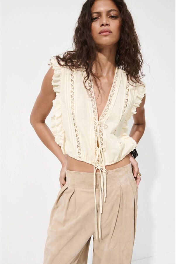 Mango top broderie beige