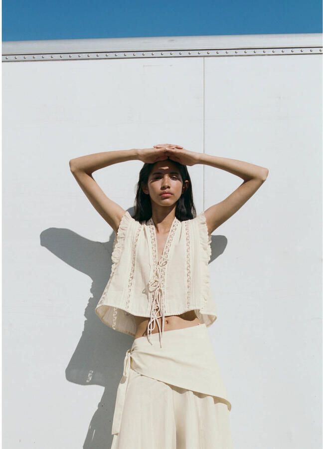 Mango top broderie beige - Foto 2