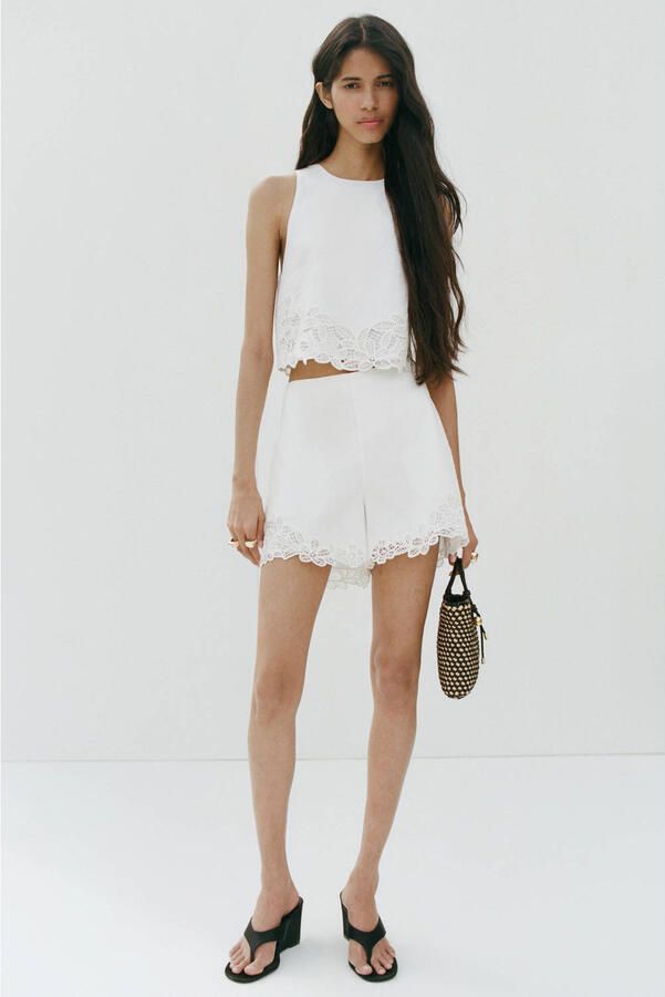 Mango top broderie wit