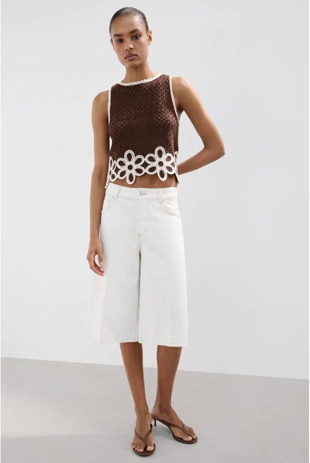 Mango top crochet bruin