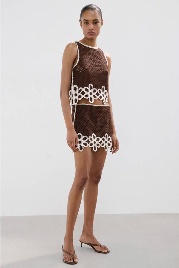 Mango top crochet bruin - Foto 3