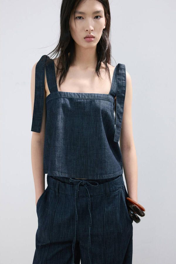 Mango top dark blue denim