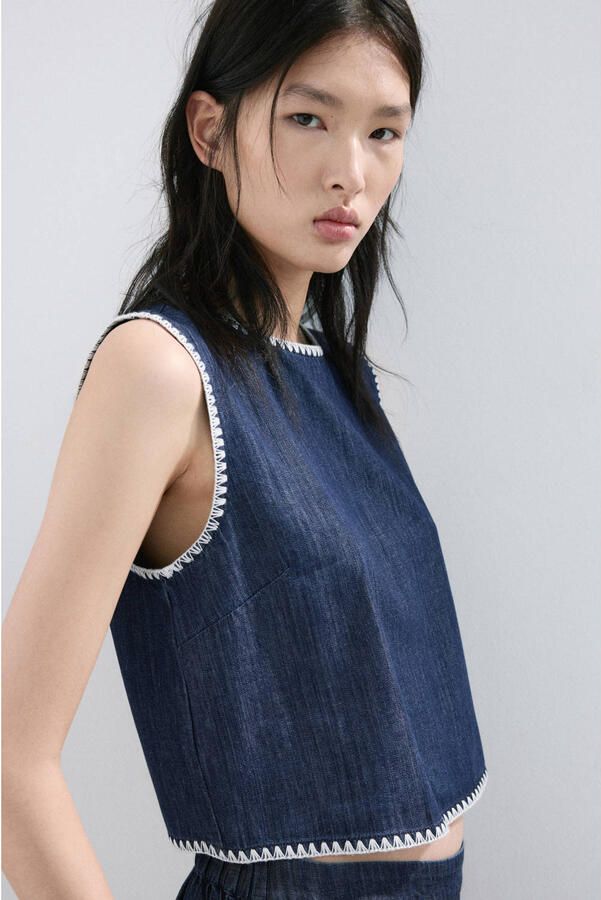 Mango top dark blue denim