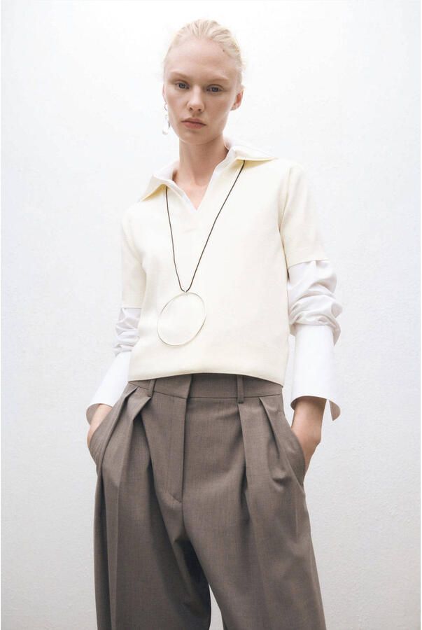 Mango top ecru gebreid