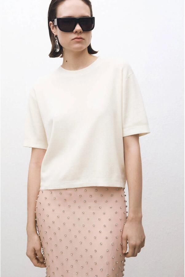 Mango top ecru gebreid