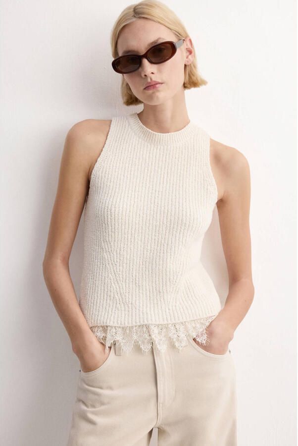 Mango top ecru rib gebreid