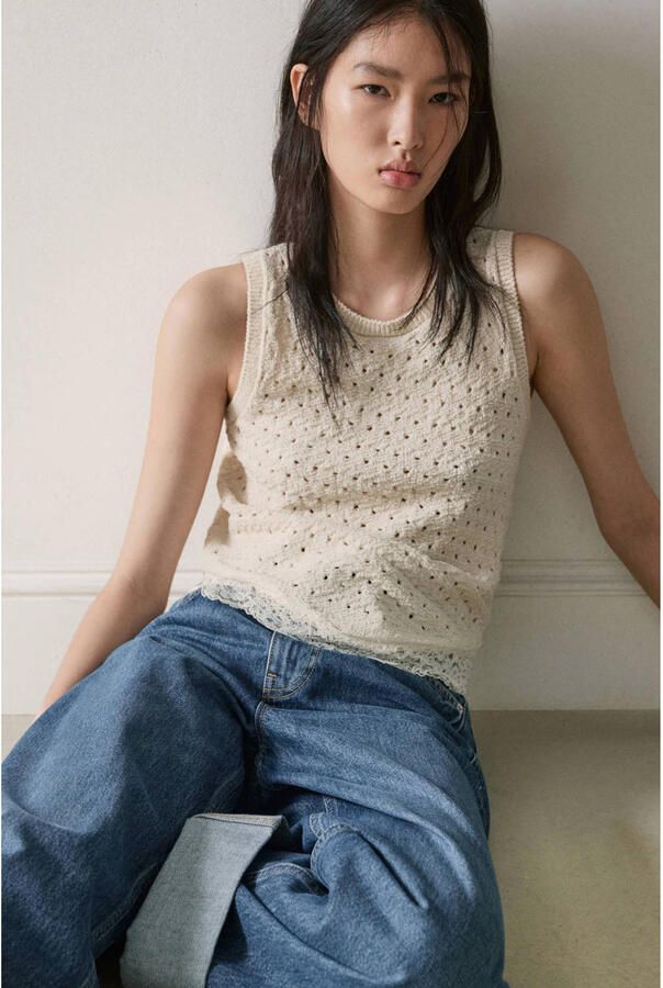 Mango top gebreid beige