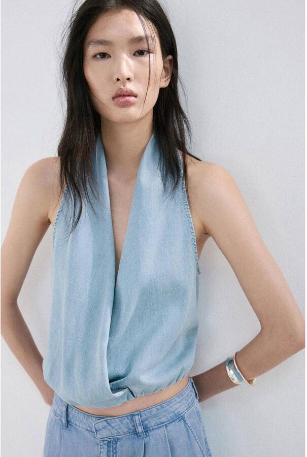 Mango top light blue denim