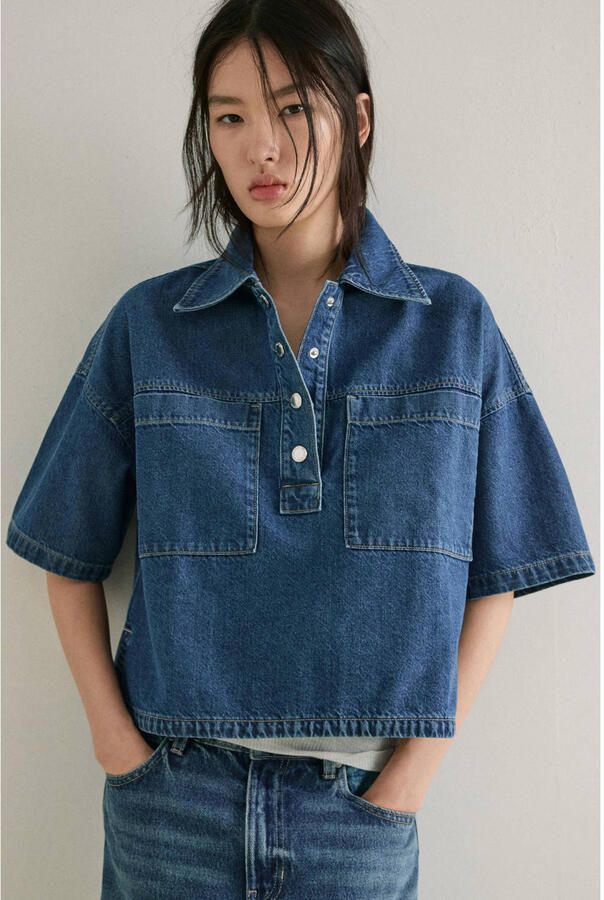 Mango top medium blue denim