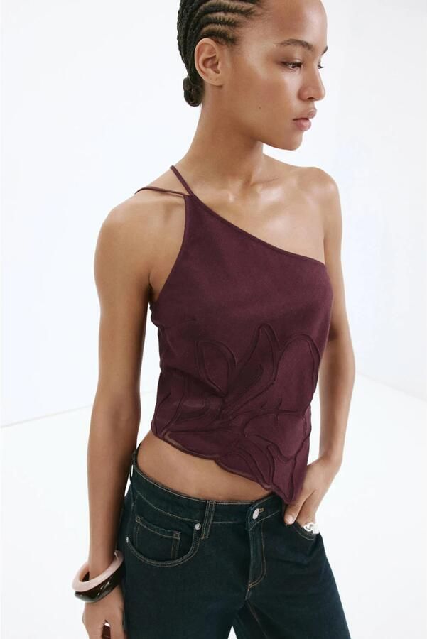 Mango top met borduursels donkerrood