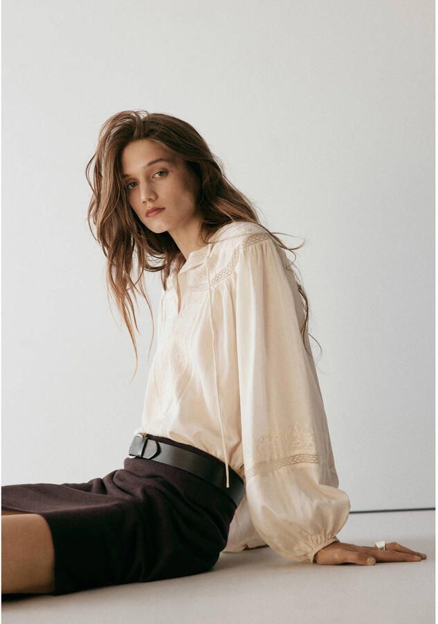 Mango top met borduursels ecru - Foto 2
