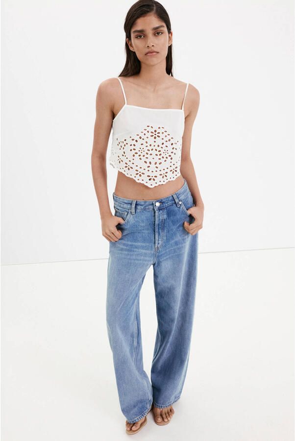 Mango top met borduursels wit