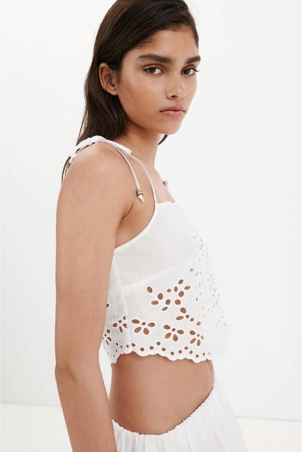 Mango top met borduursels wit - Foto 3