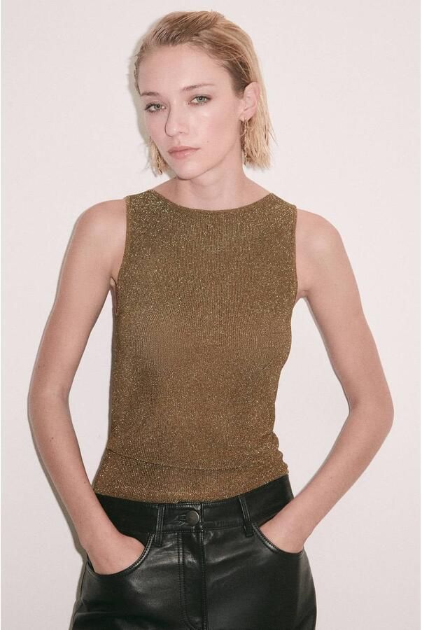 Mango top met glitters goud