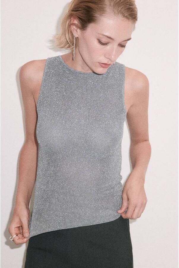 Mango top met glitters zilver