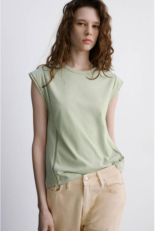 Mango top met ingebreid patroon groen