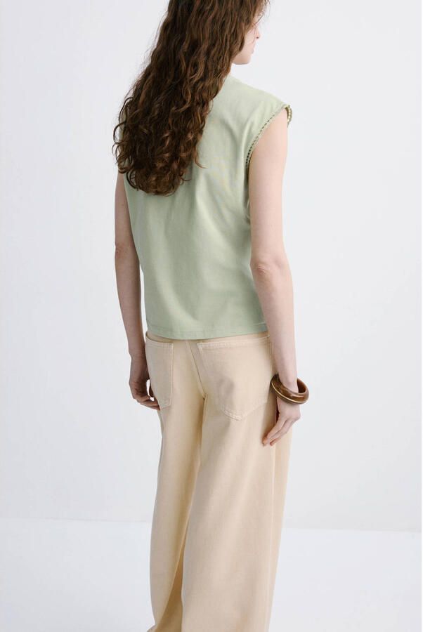 Mango top met ingebreid patroon groen - Foto 3