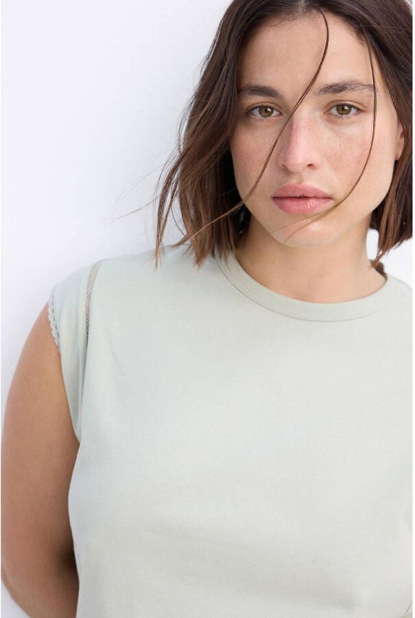 Mango top met ingebreid patroon groen - Foto 2