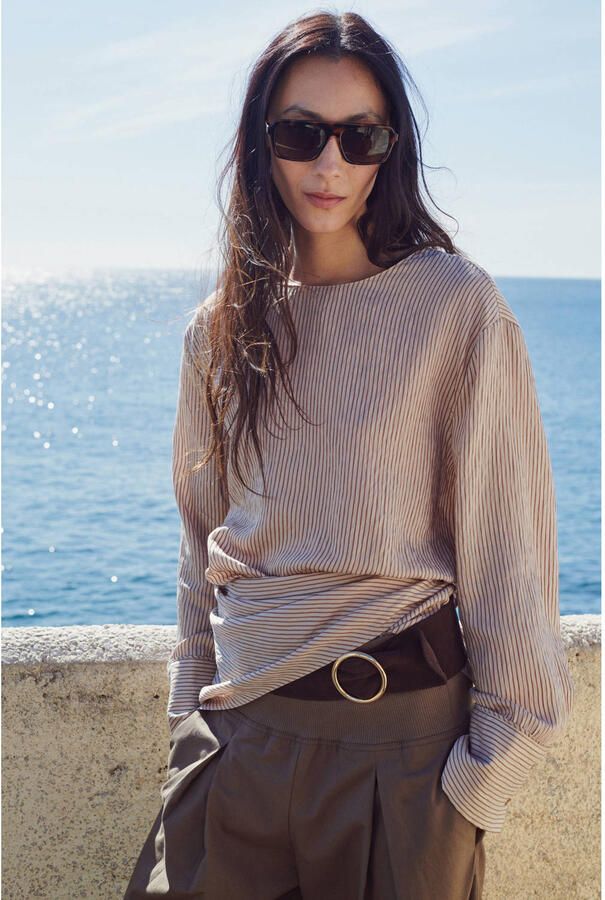 Mango top met krijtstreep beige