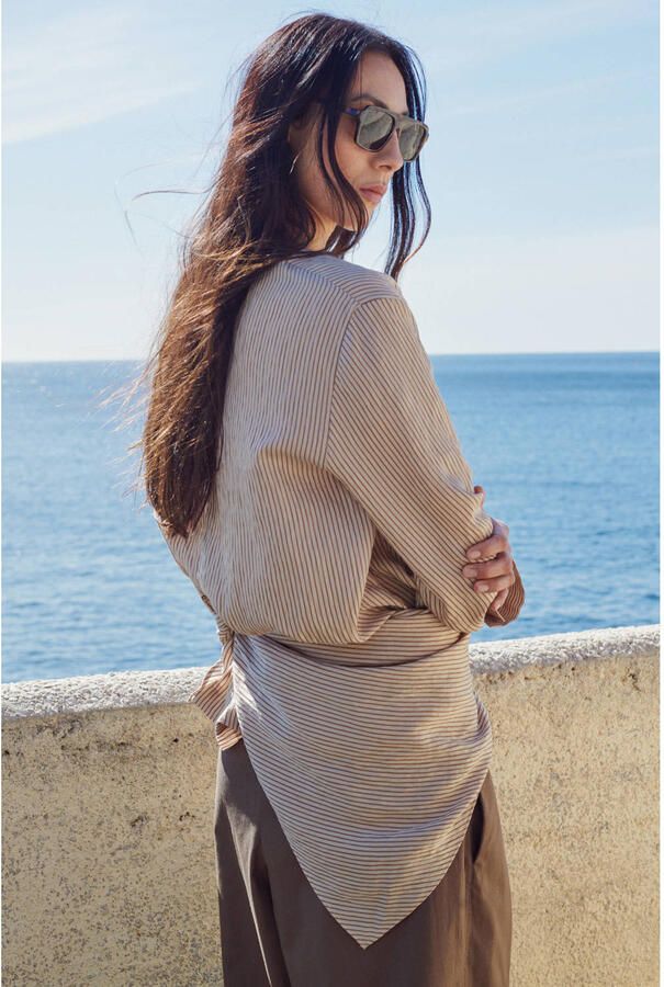 Mango top met krijtstreep beige - Foto 3