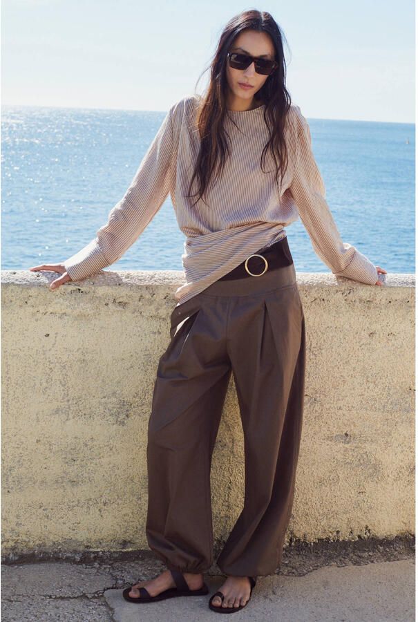 Mango top met krijtstreep beige - Foto 3